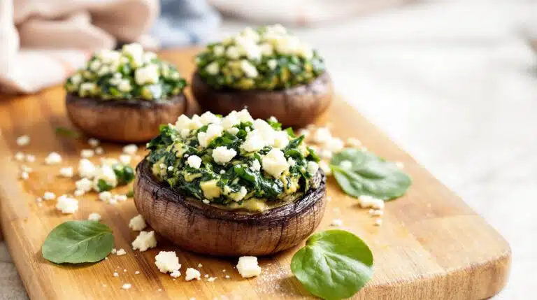 scopri come preparare i deliziosi funghi portobello ripieni di spinaci e feta, un'opzione semplice e salutare per una cena veloce. questa ricetta è perfetta per chi cerca un pasto leggero ma gustoso, ricco di sapori e facile da realizzare in pochi minuti.